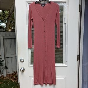 Lulu’s Knit Long Sleeve Ribbed Midi Cardigan Dress, size XS